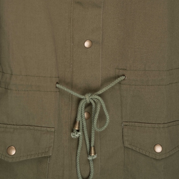 Olive Solid Woven Jacket Dual Front Zip - Picture 7 of 8